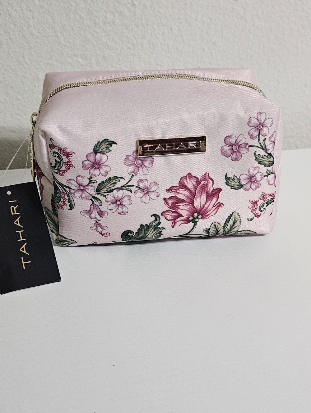 Tahari Pink Floral Cosmetic Pouch